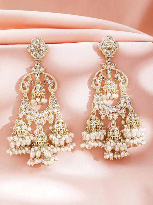 Divine White Kundan Chandelier Jhumka Gold