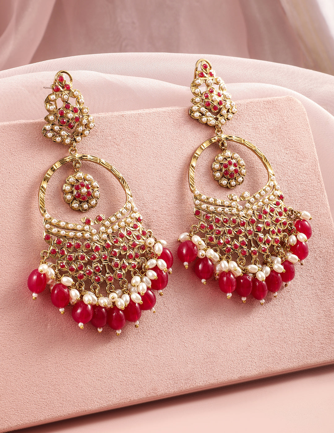 Lustrous Ruby Tone Chandbali フリーサイズ