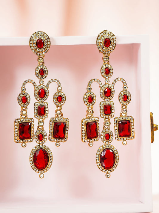 Vivid Glow Red Stone Danglers フリーサイズ