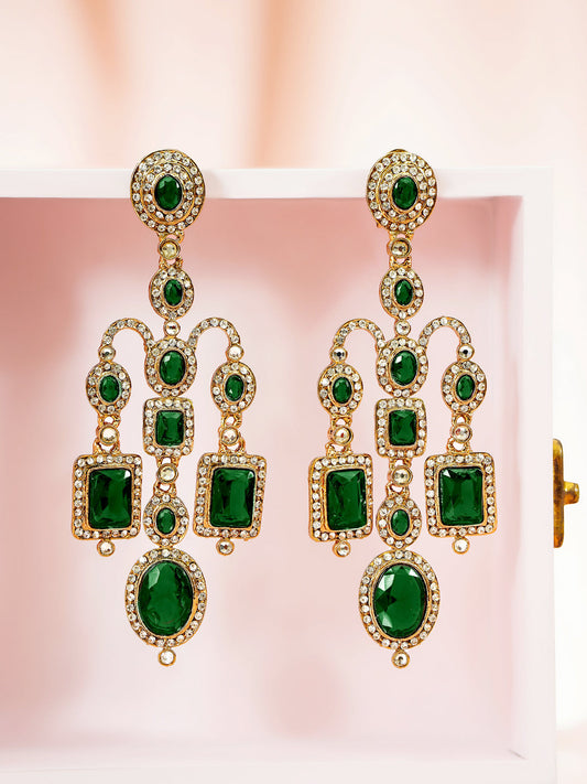 Luxury Bloom Green Stone Danglers フリーサイズ