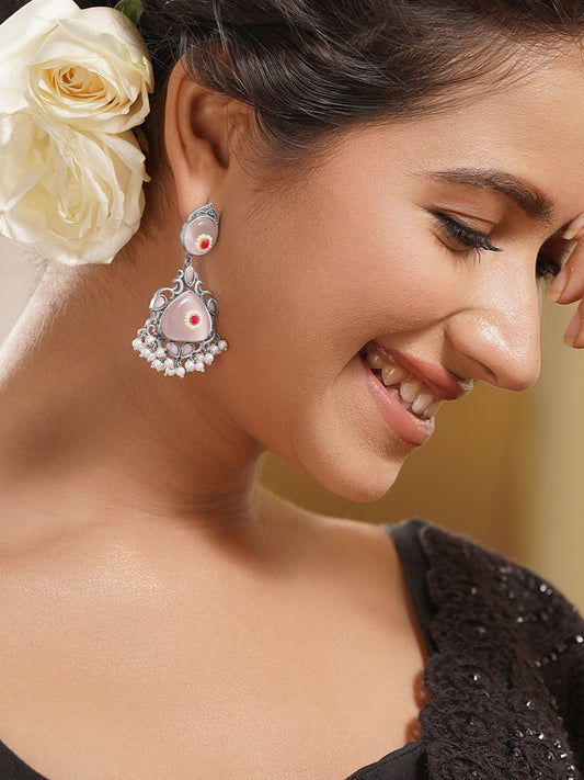 Statement Blush Pink Oxidised Drop Earrings フリーサイズ