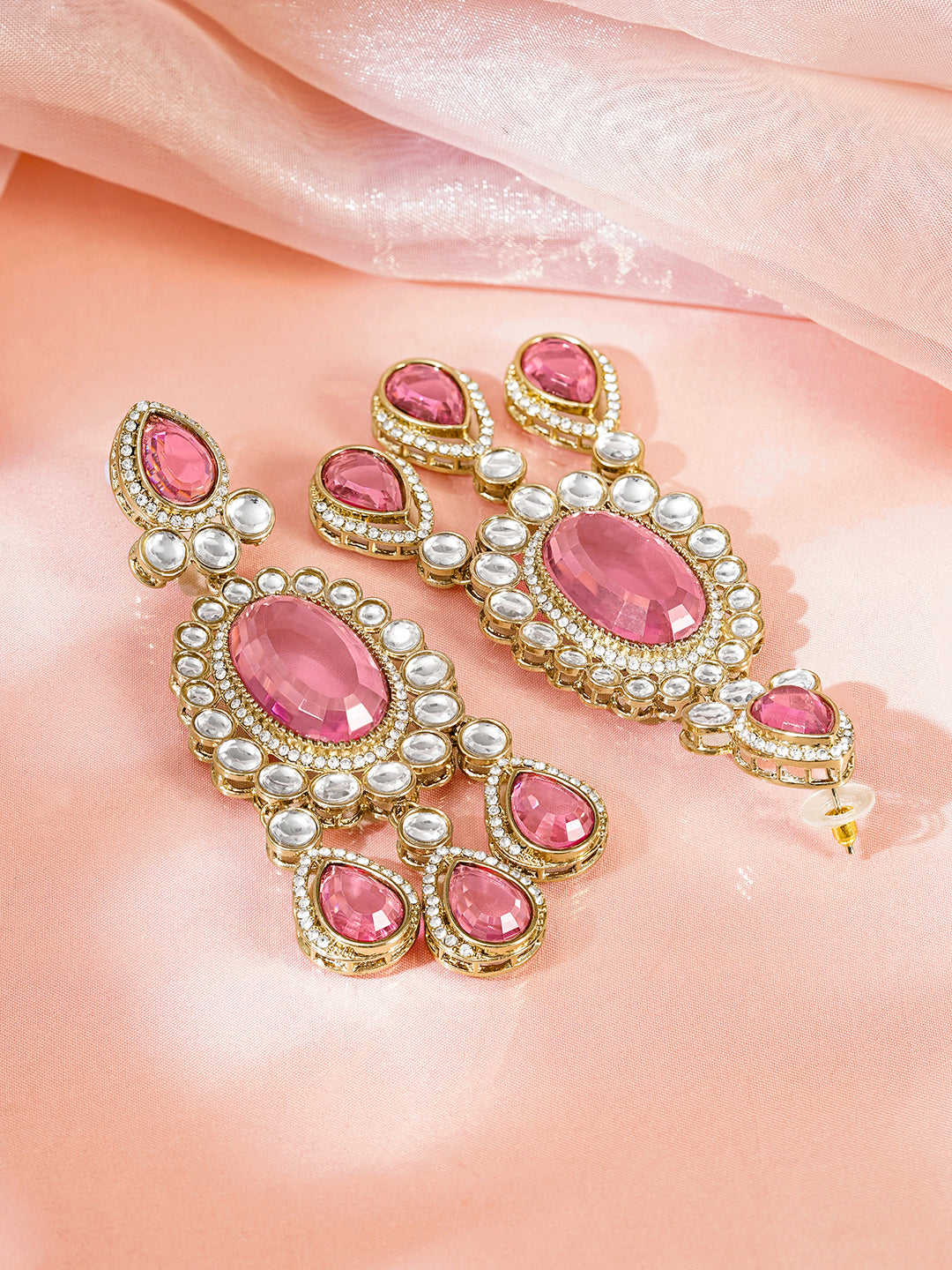 Pink Gemstone Chandelier Earrings フリーサイズ