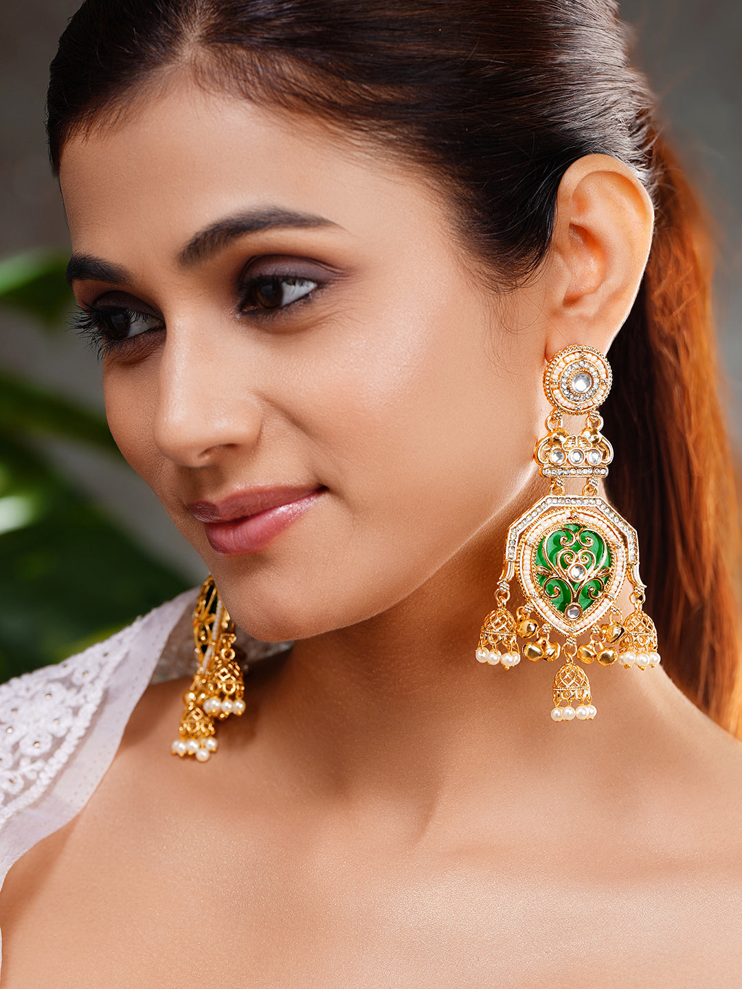 Royal Emerald Charm Dangler Earrings Length - 11 cm