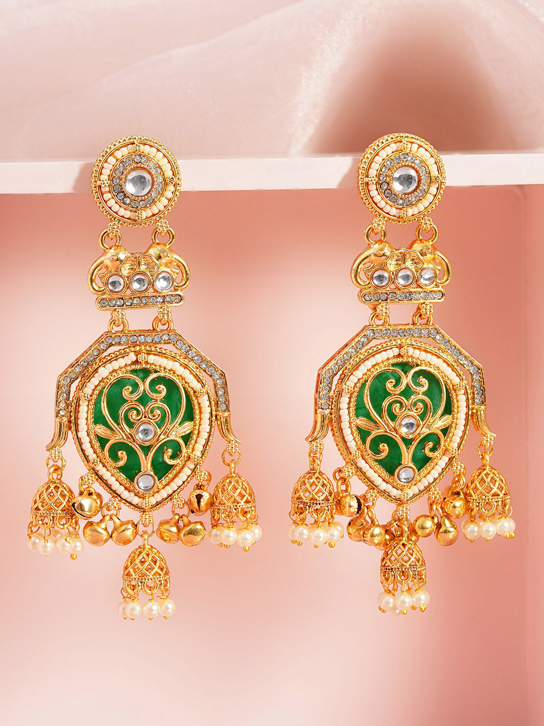 Royal Emerald Charm Dangler Earrings Length - 11 cm