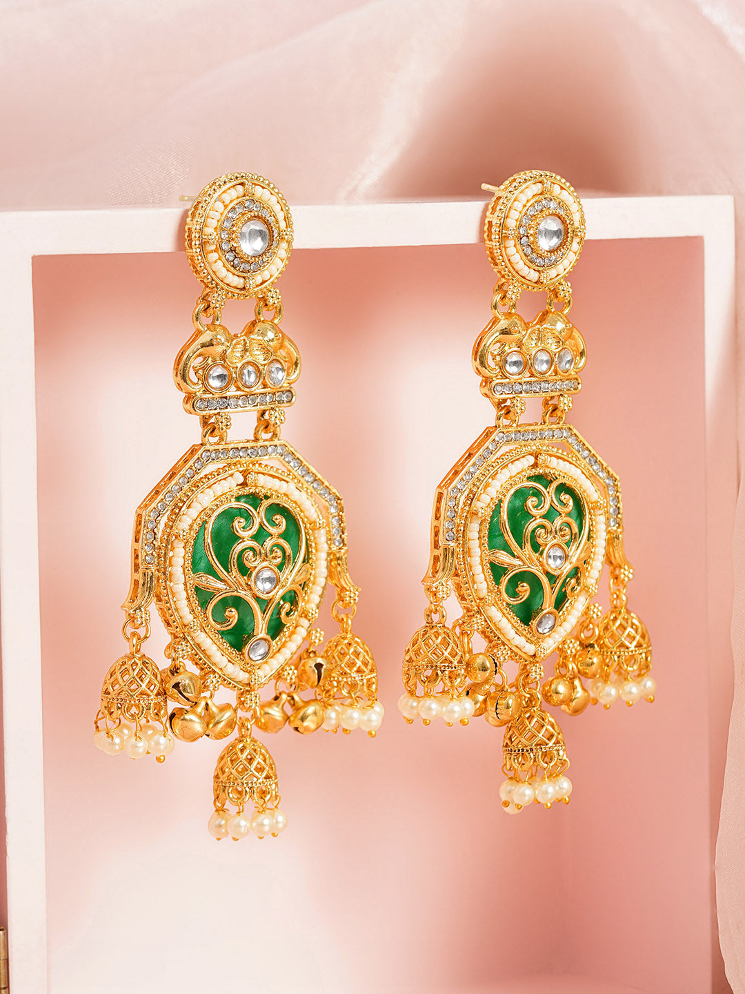 Royal Emerald Charm Dangler Earrings Length - 11 cm