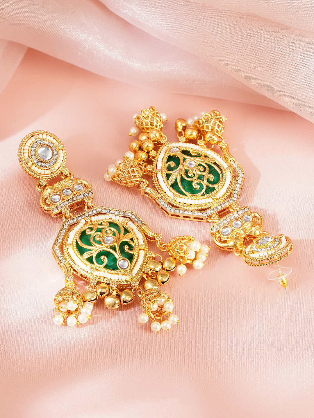 Royal Emerald Charm Dangler Earrings Length - 11 cm
