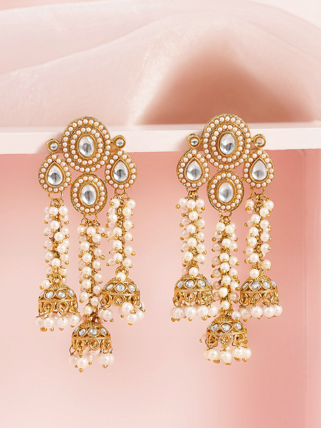 Kundan Multiple Pearl Bead Chains Chandelier フリーサイズ
