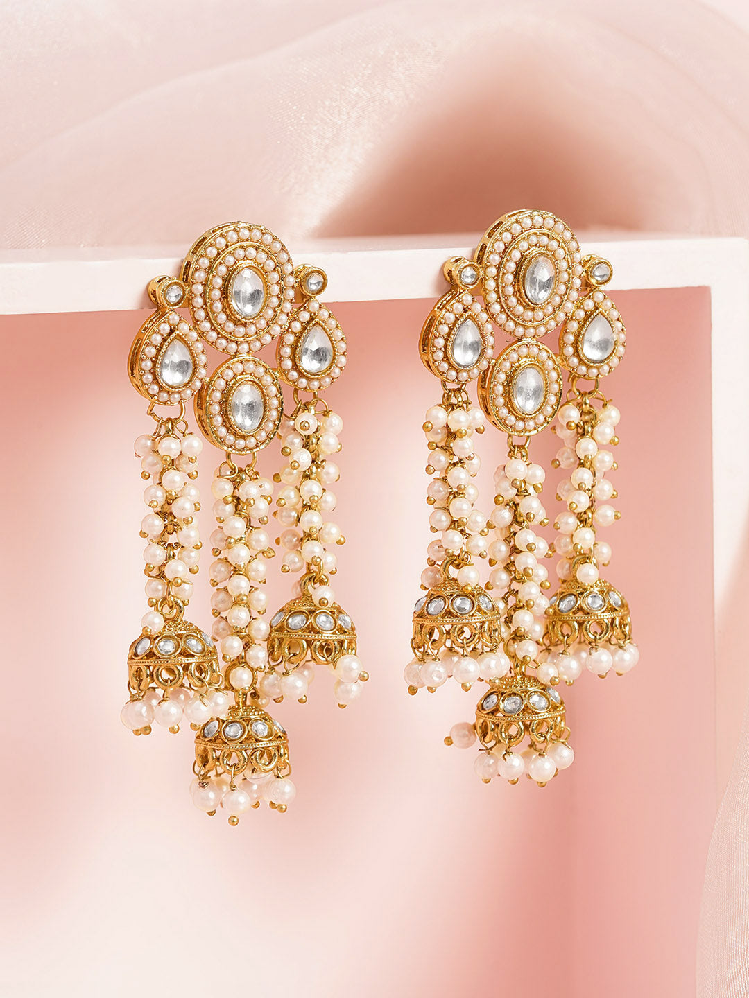 Kundan Multiple Pearl Bead Chains Chandelier フリーサイズ