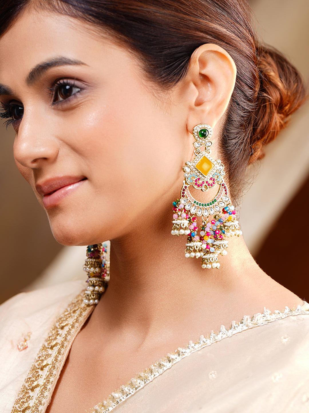 Multicolor Beaded Festive Chandelier Earrings フリーサイズ