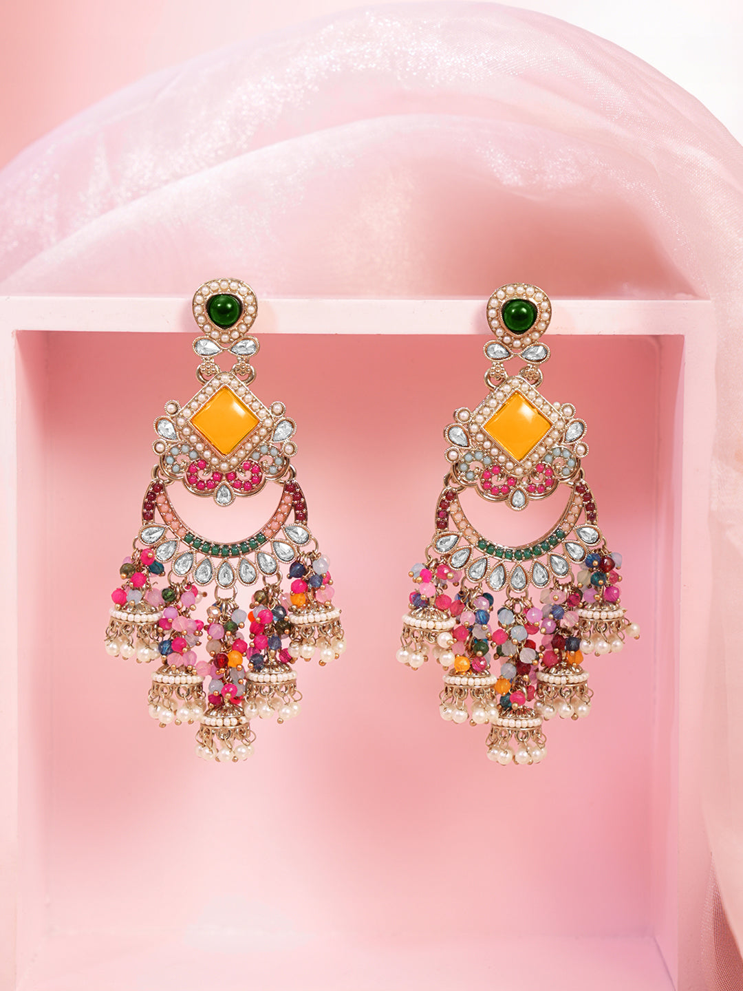 Multicolor Beaded Festive Chandelier Earrings フリーサイズ