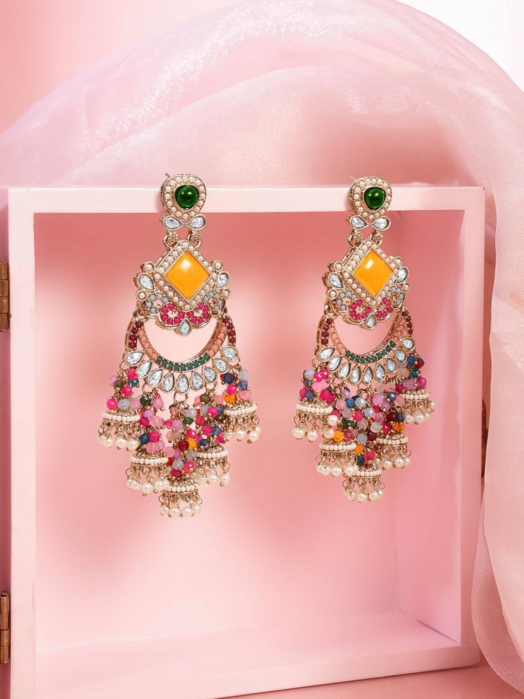 Multicolor Beaded Festive Chandelier Earrings フリーサイズ