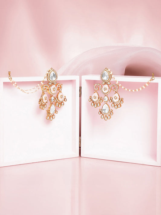 【Rubans】Gold Plated Glow Kundan Pearl Sahara Statement Earrings｜ゴールドメッキ グロウ クンダン パール サハラ ステートメントピアス