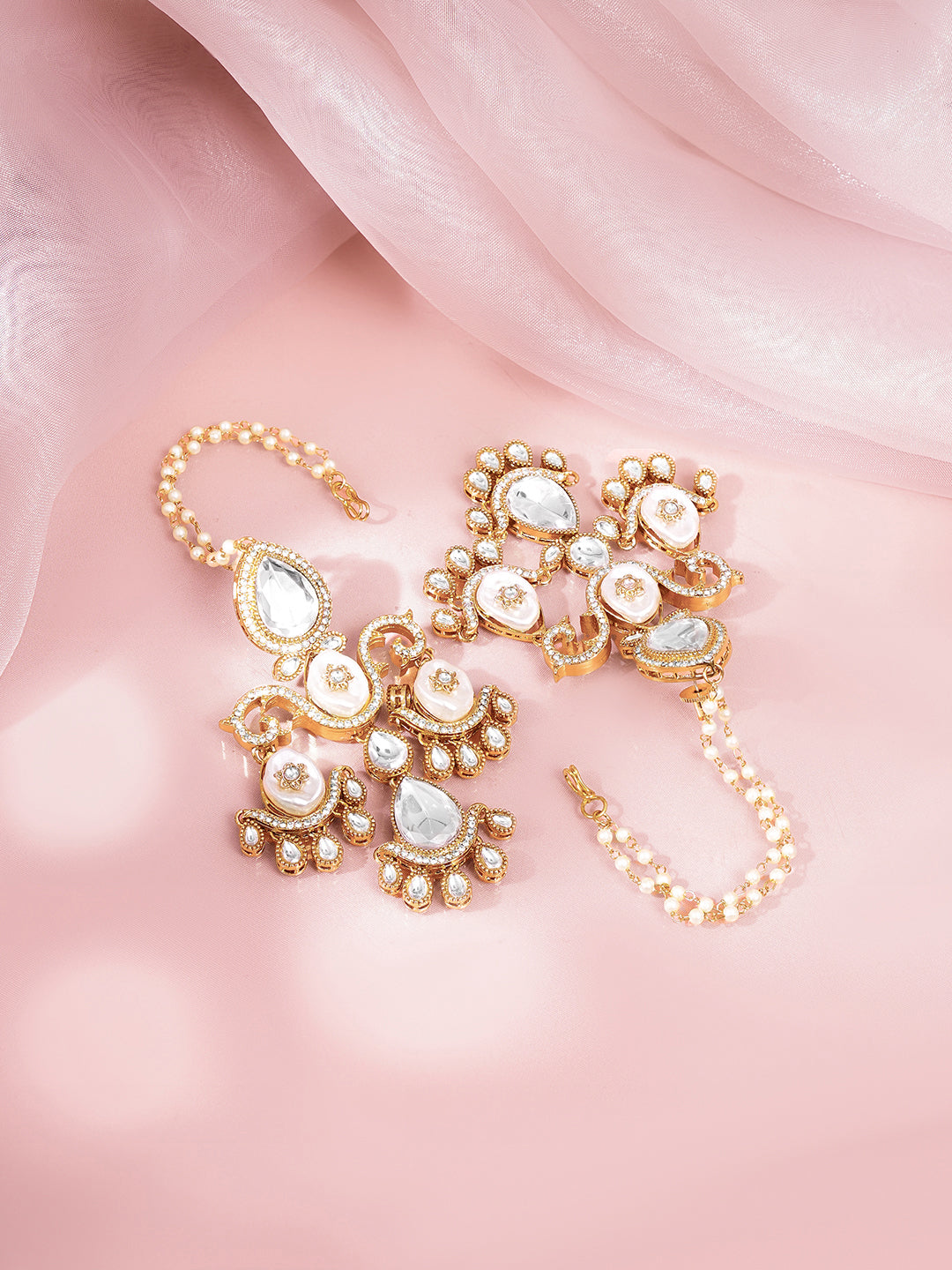 【Rubans】Gold Plated Glow Kundan Pearl Sahara Statement Earrings｜ゴールドメッキ グロウ クンダン パール サハラ ステートメントピアス