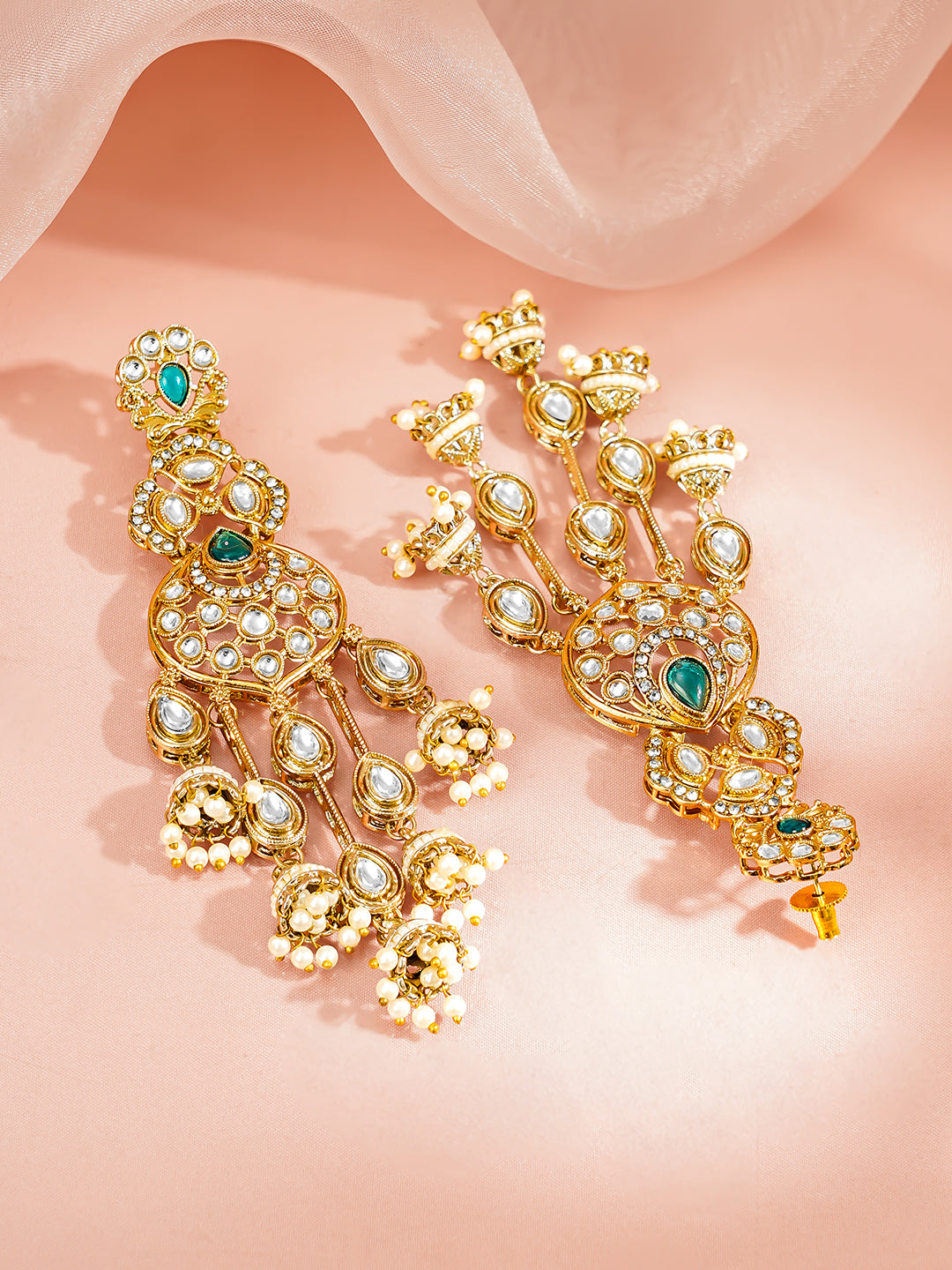Emerald Bridal Jhumki Chandelier Earrings Length - L:12