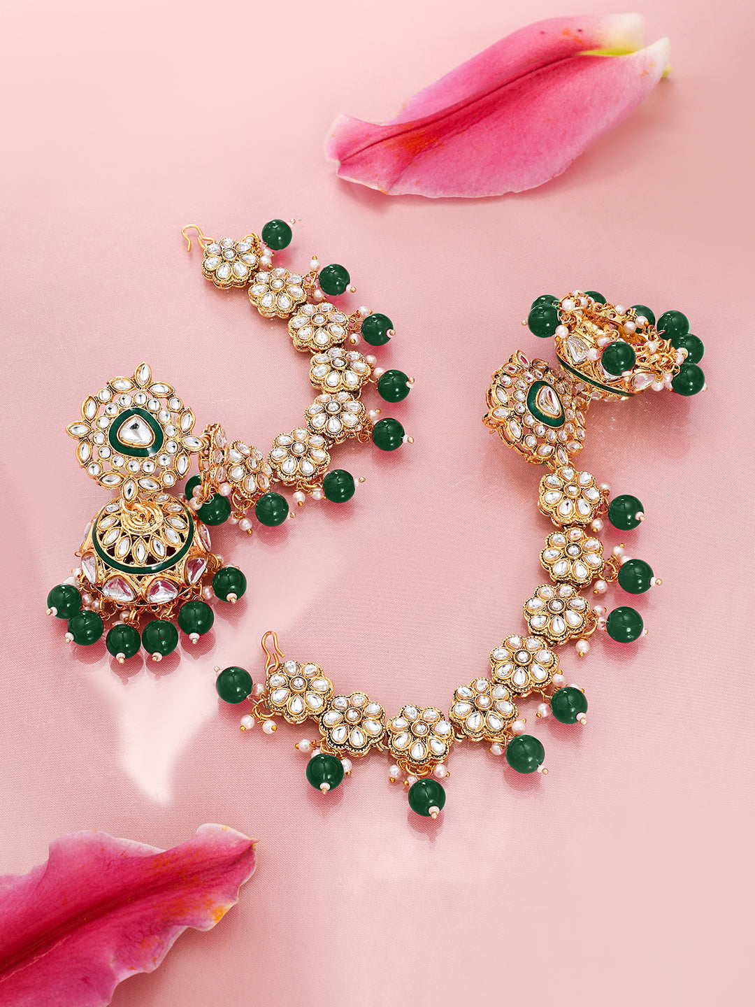 Royal Kaan Chain Kundan Green Jhumka Earrings フリーサイズ