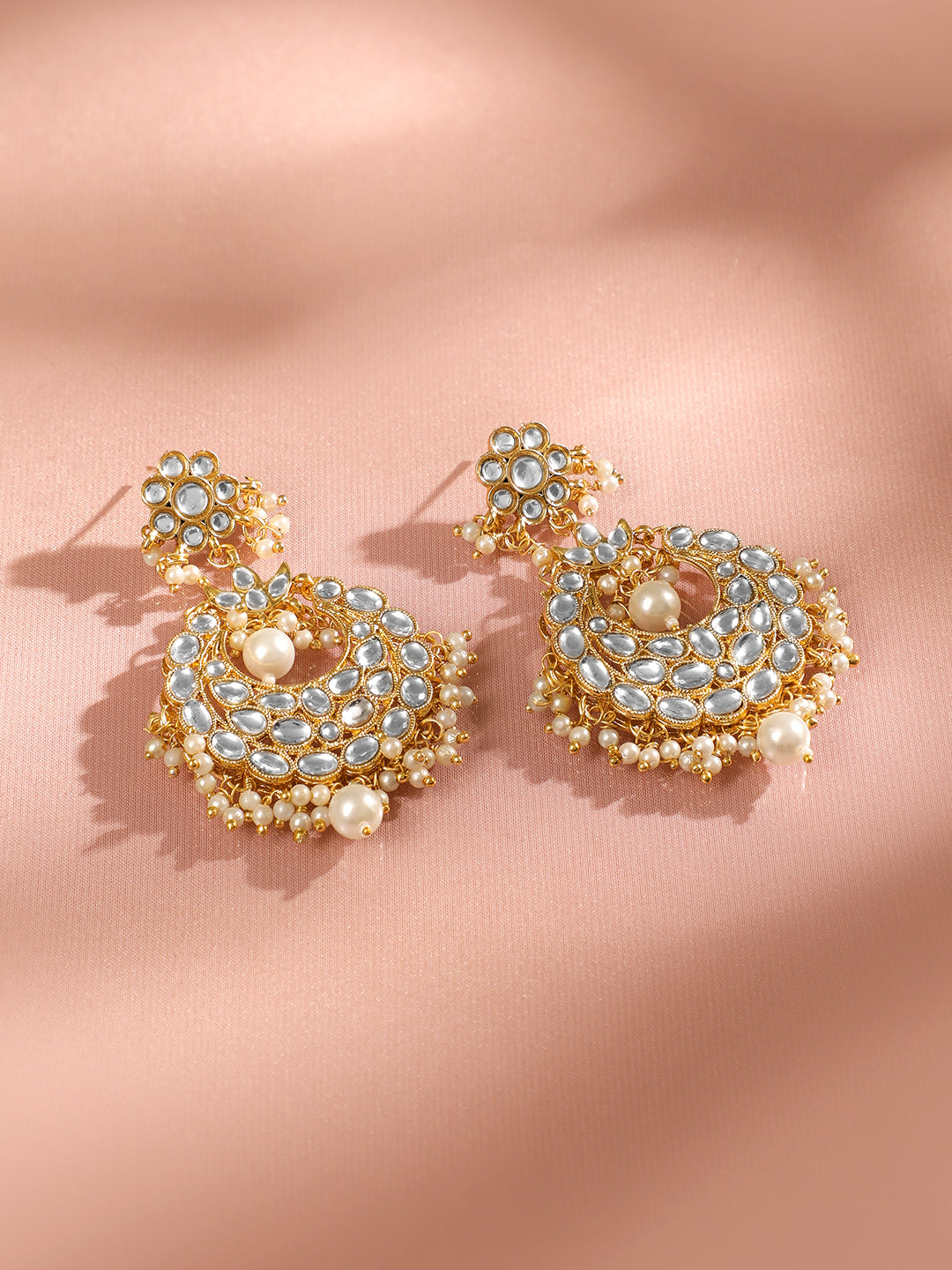 Royal White Kundan Chandbali with Kaan Chain Gold