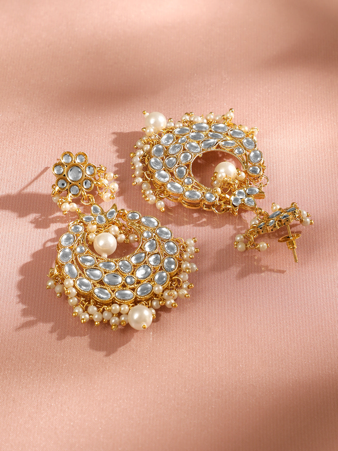 Royal White Kundan Chandbali with Kaan Chain Gold