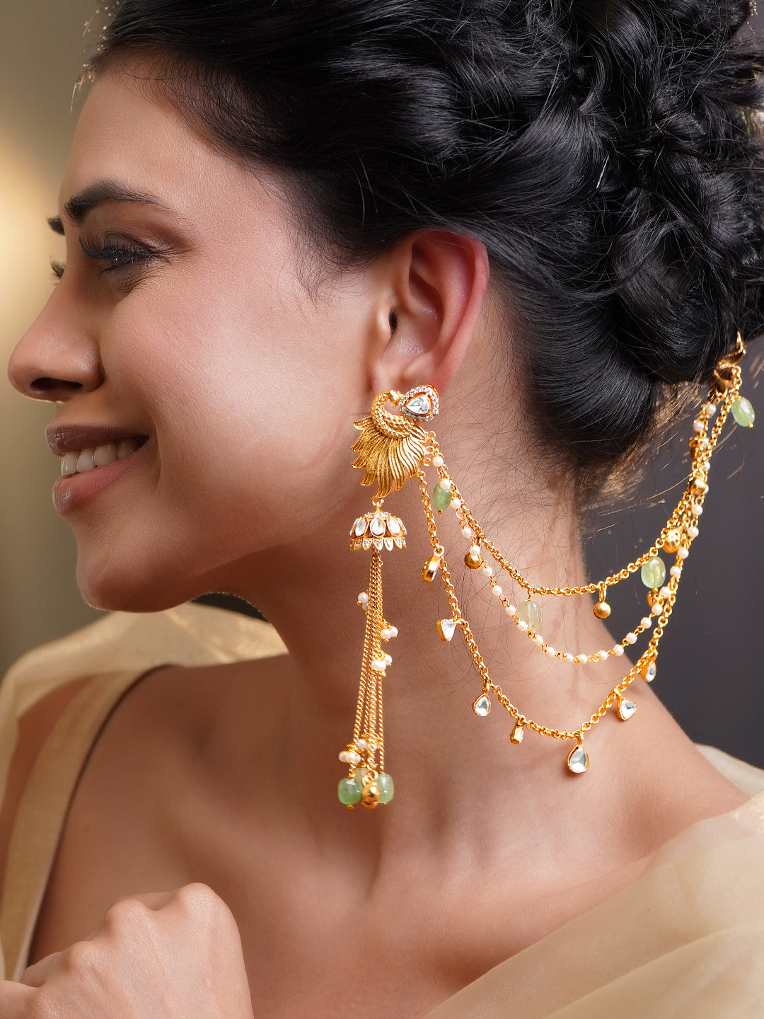 Wedding Glow Peacock Dangler Chain Earrings フリーサイズ