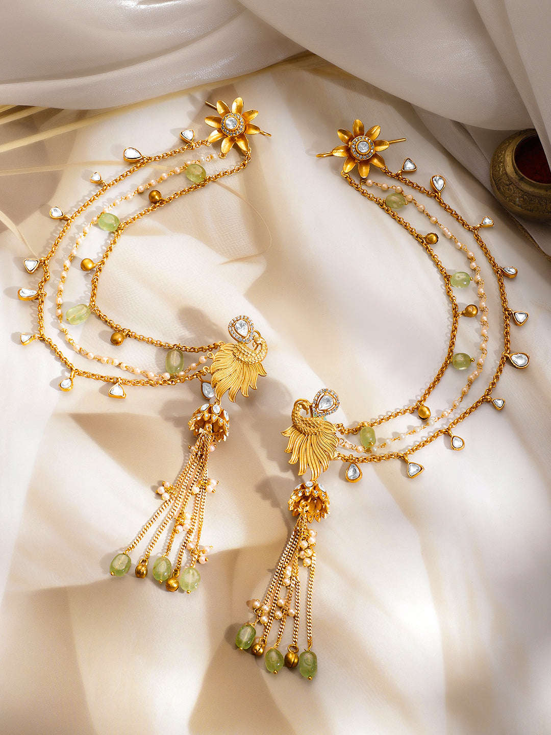 Wedding Glow Peacock Dangler Chain Earrings フリーサイズ
