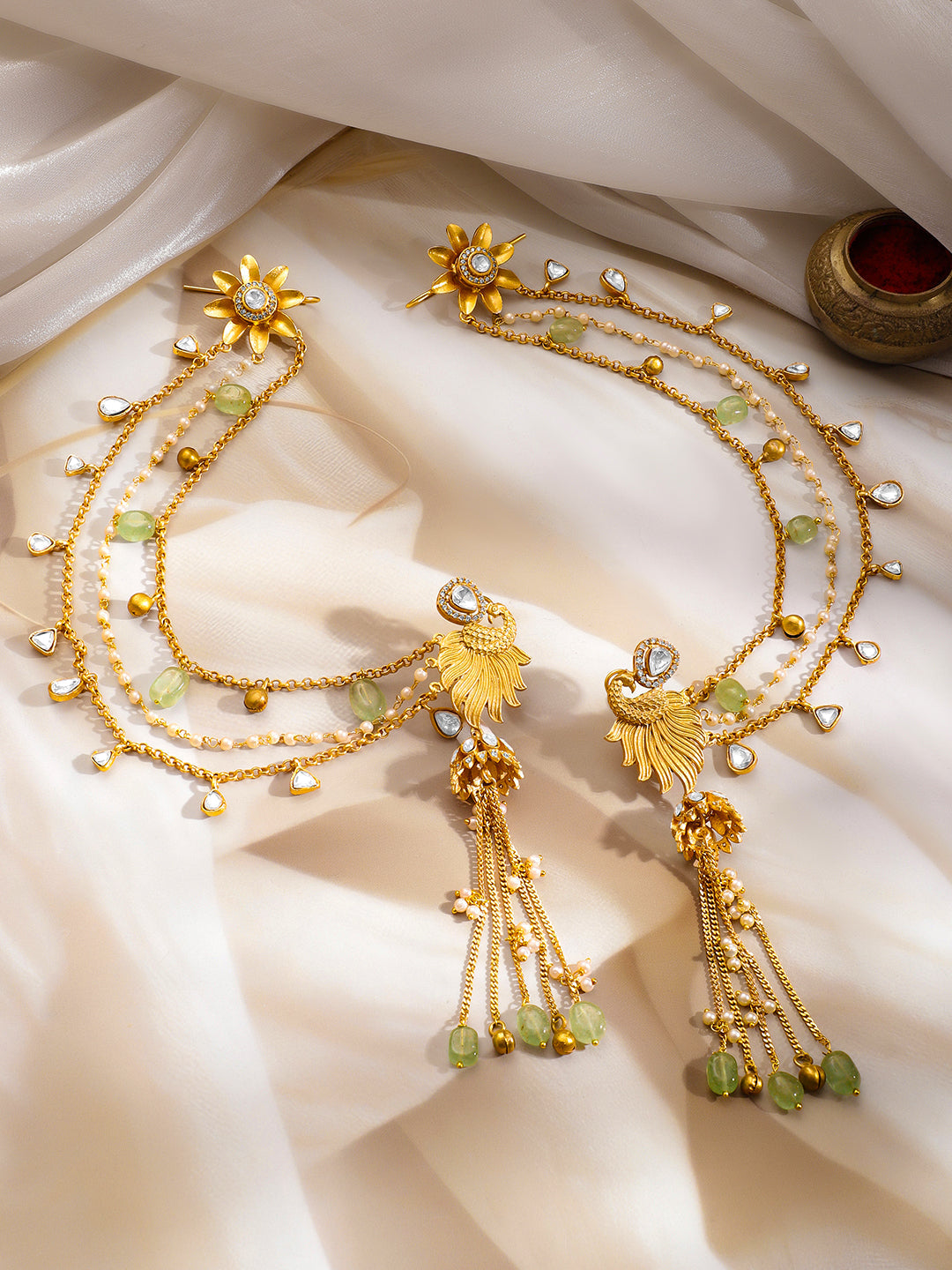 Wedding Glow Peacock Dangler Chain Earrings フリーサイズ