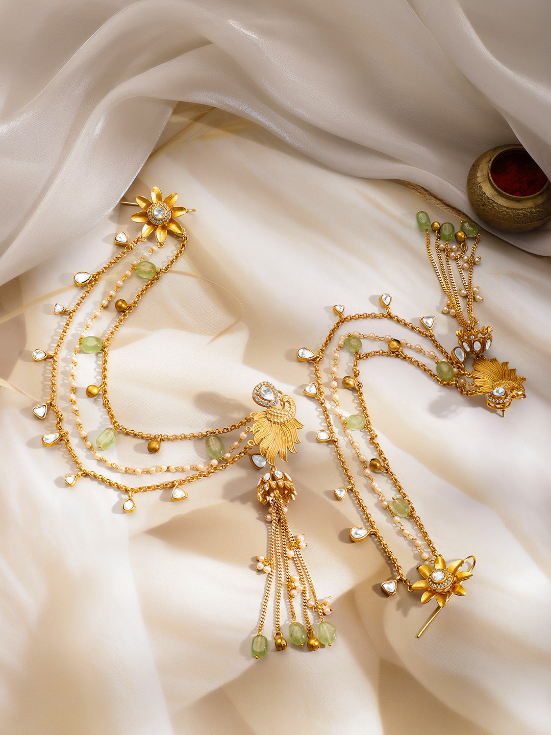 Wedding Glow Peacock Dangler Chain Earrings フリーサイズ