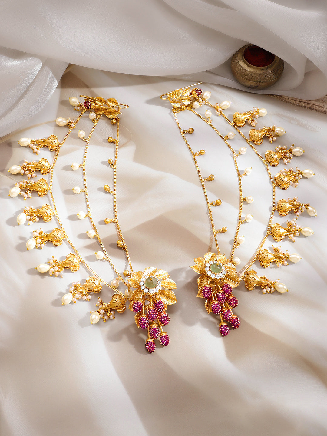 Bridal Blossom Pearl Ear Chain Earrings フリーサイズ