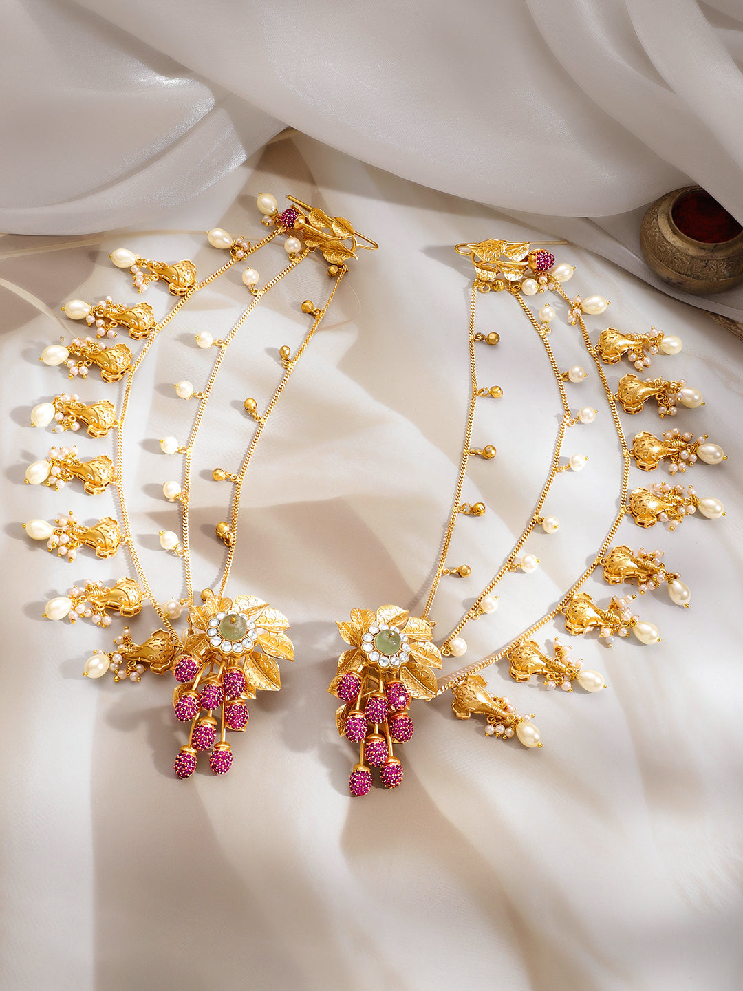 Bridal Blossom Pearl Ear Chain Earrings フリーサイズ