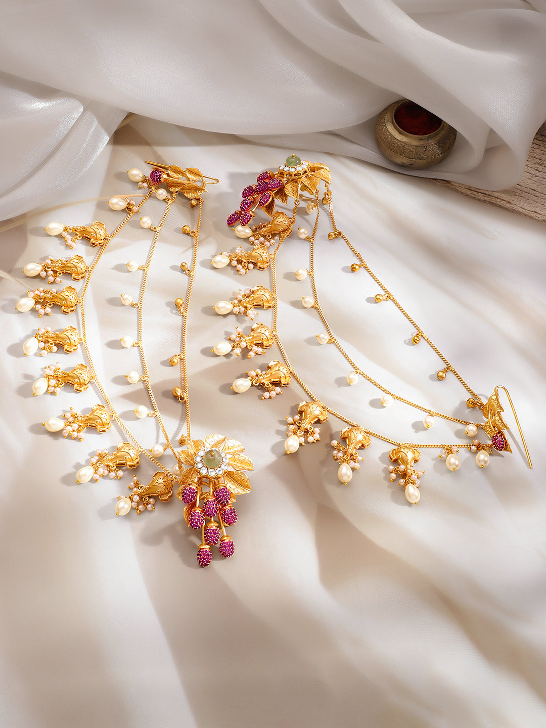 Bridal Blossom Pearl Ear Chain Earrings フリーサイズ