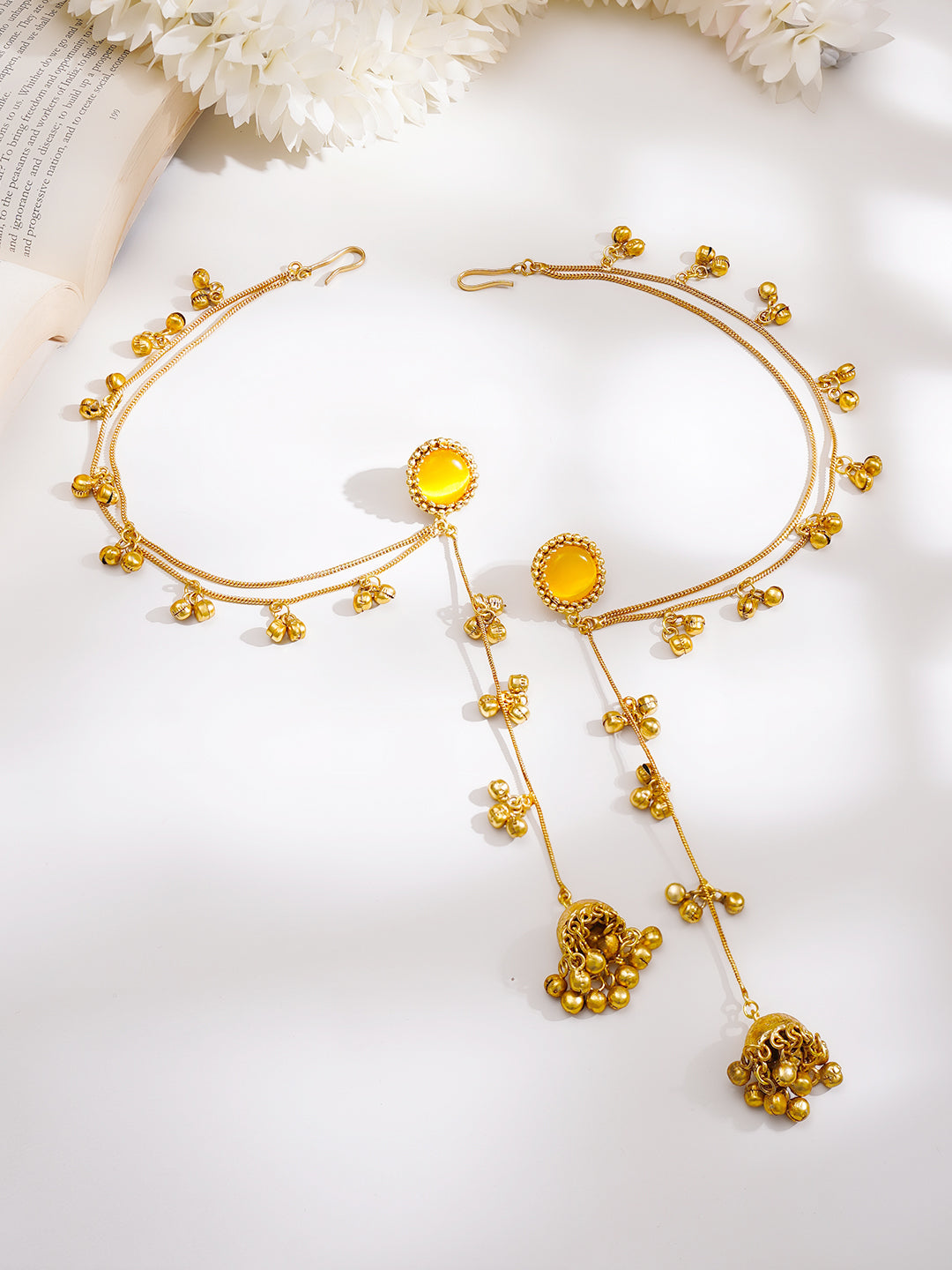 【Rubans】 Gold-Plated Yellow Enamel Chain Tassel Kashmiri Jhumka Earrings｜ゴールドメッキ イエローエナメル チェーンタッセル カシミール ジュムカ イヤリング