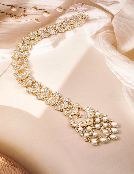 White Kundan Starfall Braid Brooch Gold