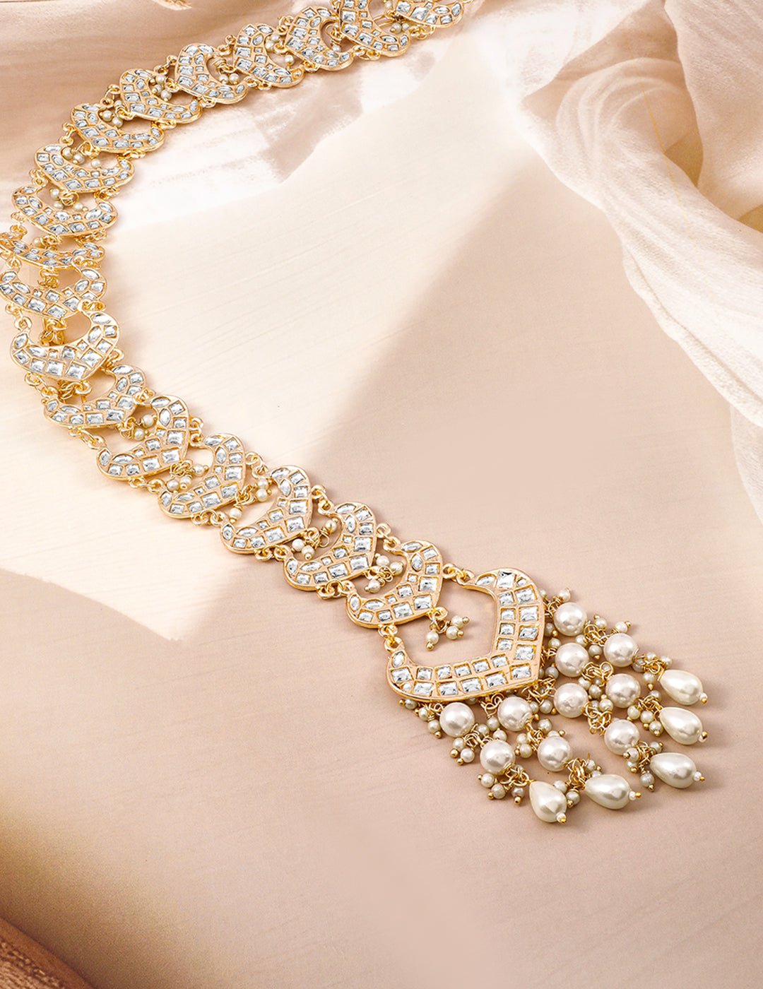 White Kundan Starfall Braid Brooch Gold