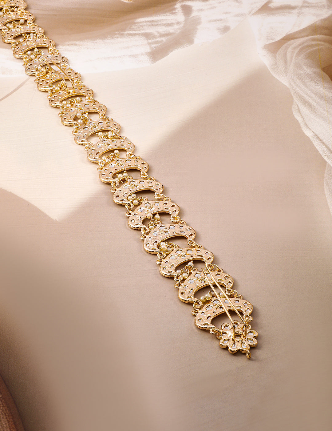 White Kundan Starfall Braid Brooch Gold