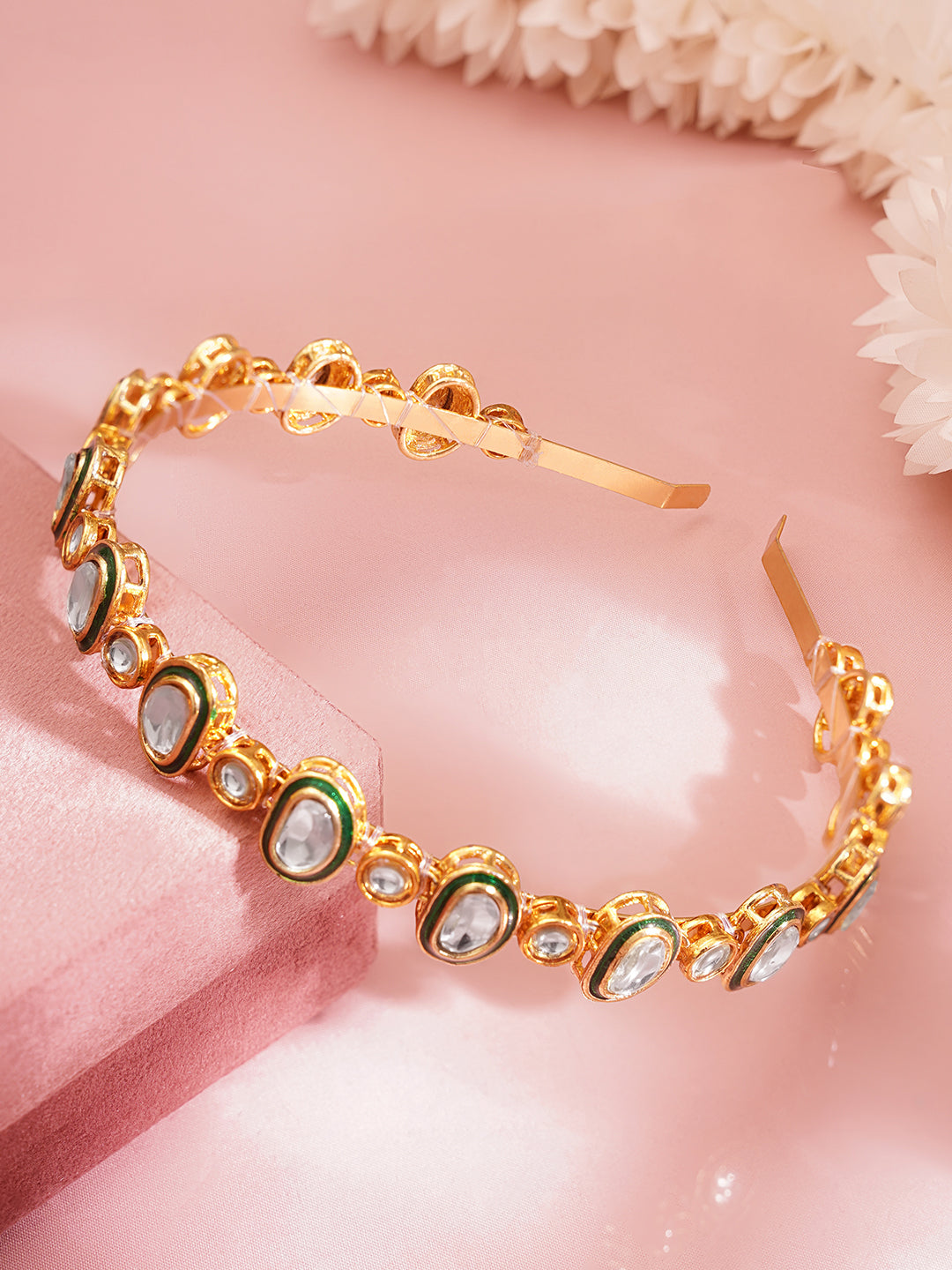 Festive Green Kundan Hair Band フリーサイズ