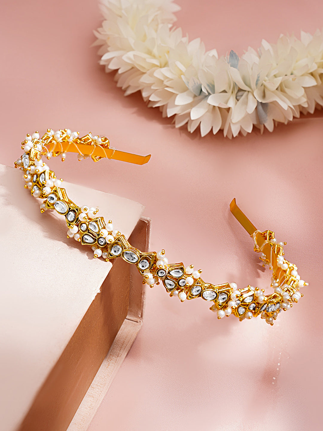 【Rubans】 Gold Plated Pearl Kundan Hairband｜ゴールドメッキ パール クンダン ヘアバンド