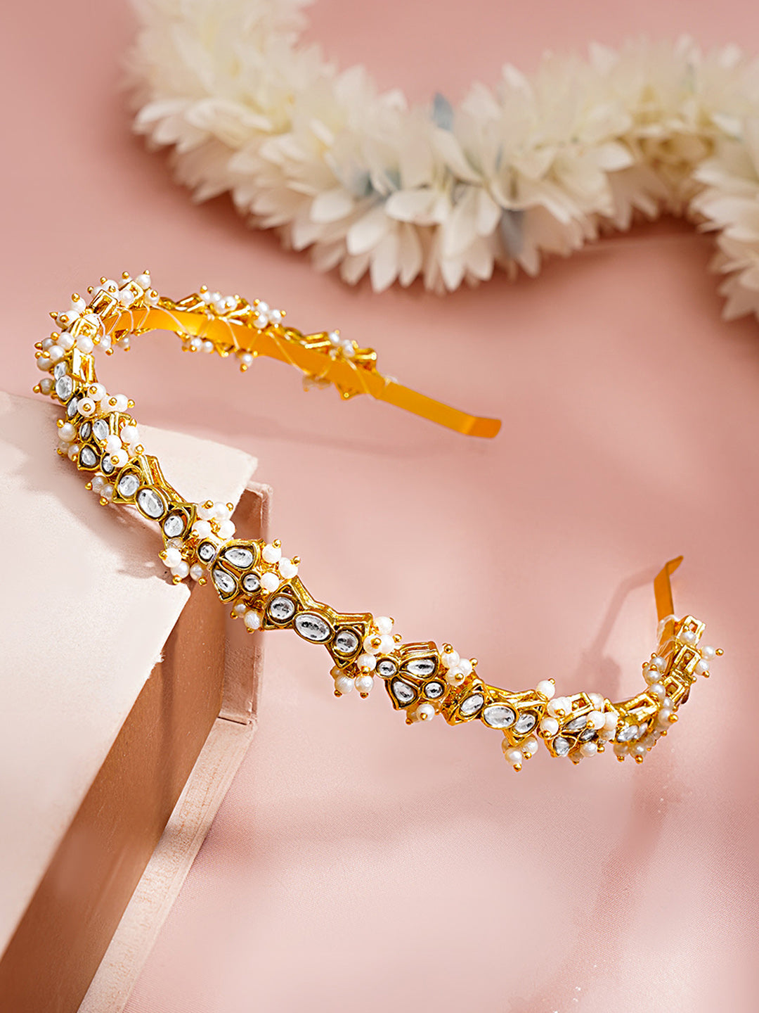 【Rubans】 Gold Plated Pearl Kundan Hairband｜ゴールドメッキ パール クンダン ヘアバンド