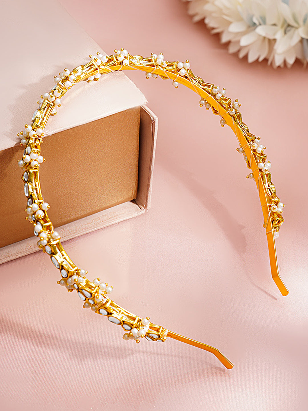 【Rubans】 Gold Plated Pearl Kundan Hairband｜ゴールドメッキ パール クンダン ヘアバンド