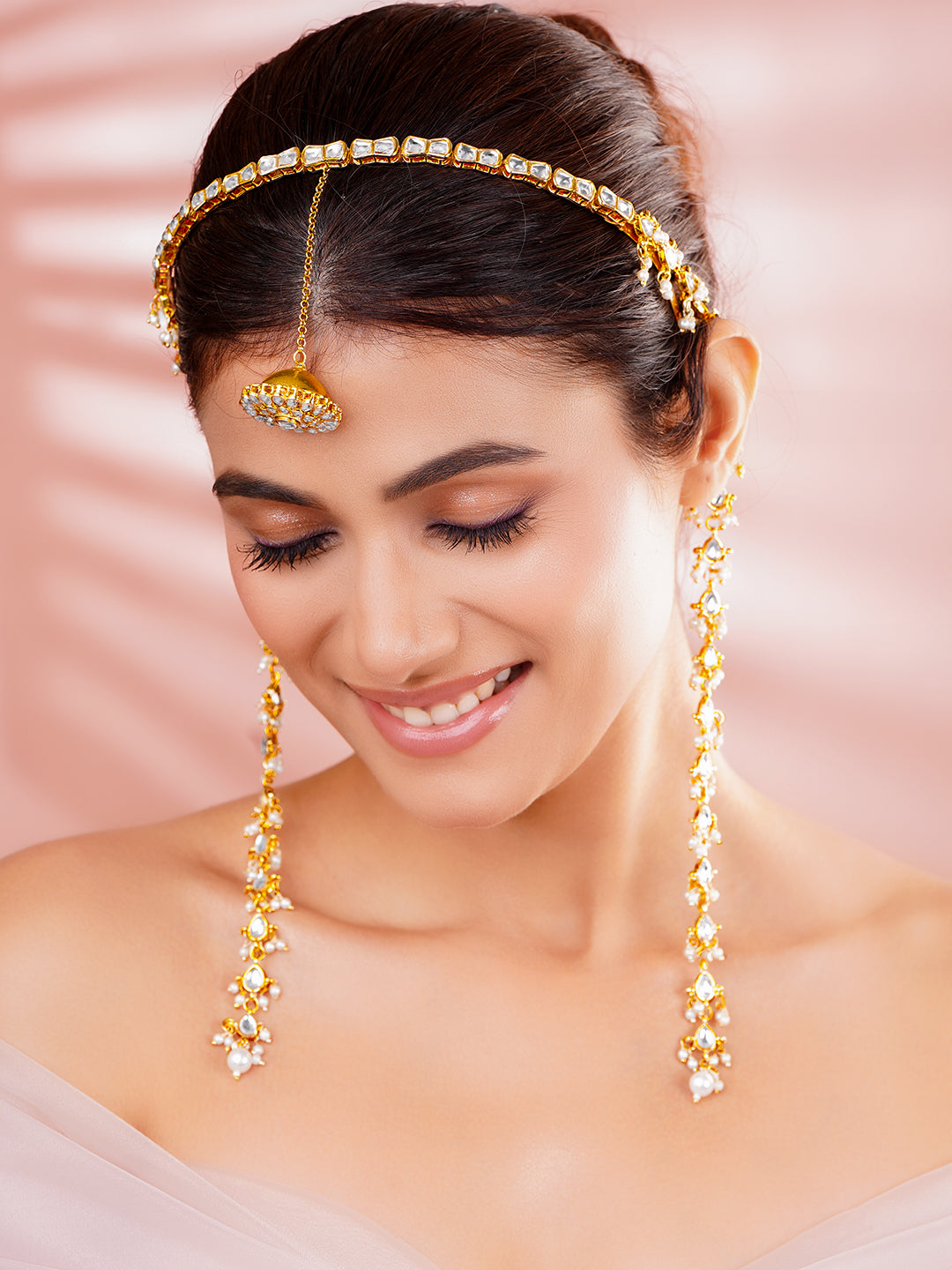Royal Pearl Kundan Hairband Accessory Length - 37 cm