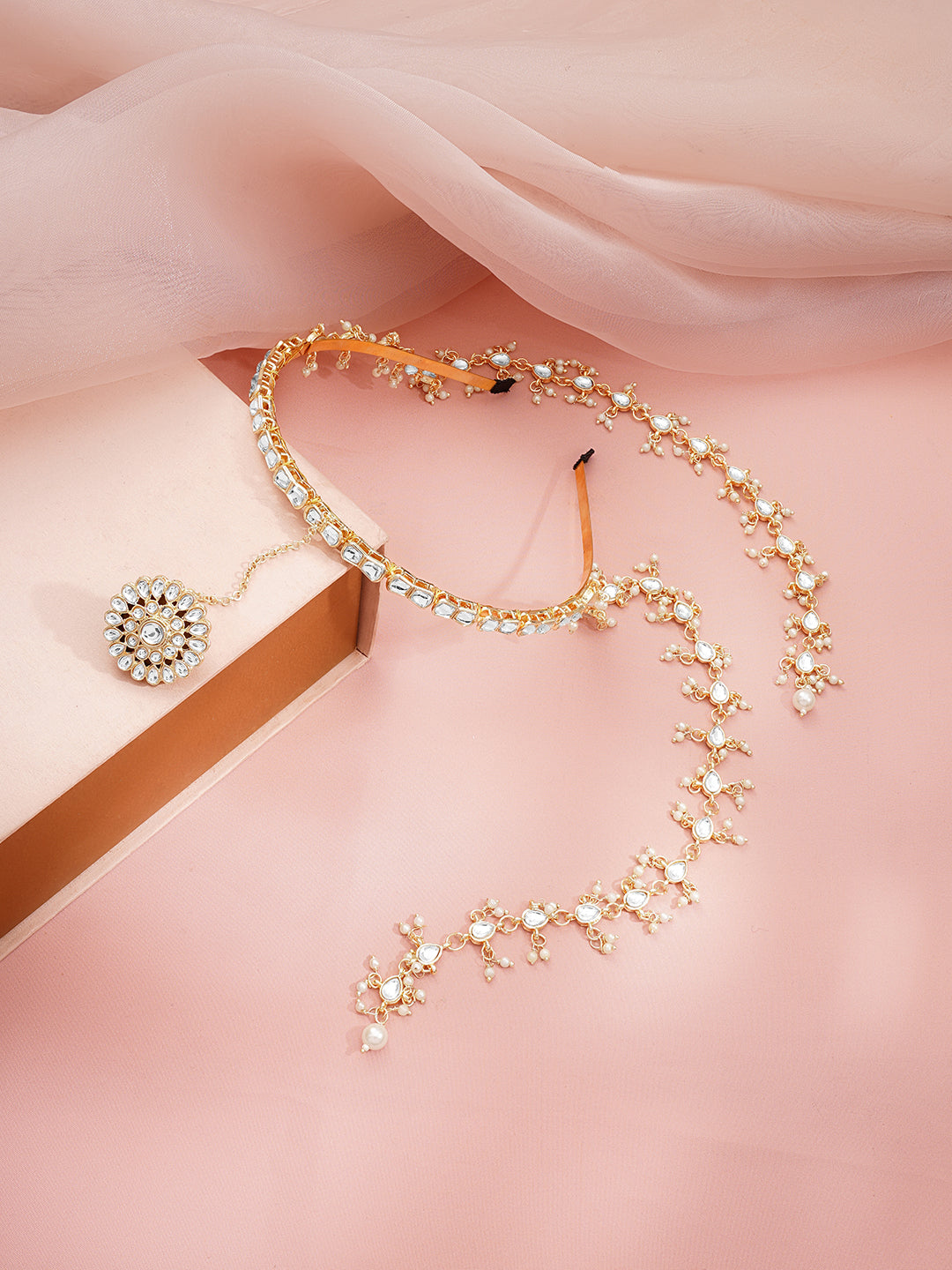 Royal Pearl Kundan Hairband Accessory Length - 37 cm