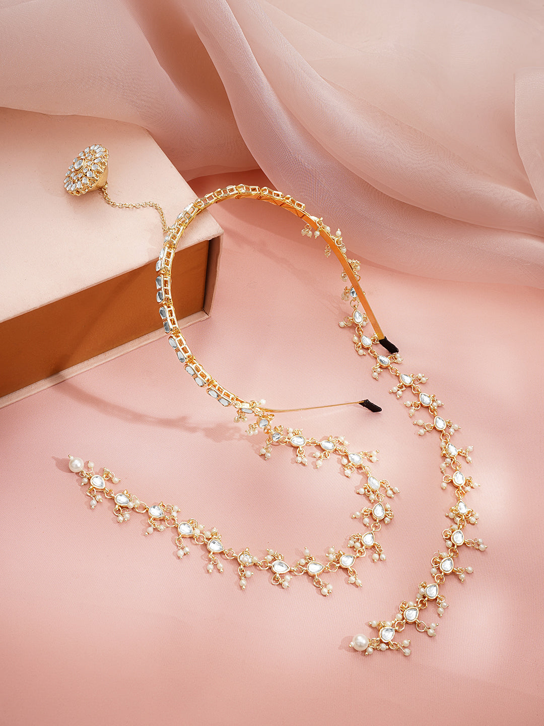 Royal Pearl Kundan Hairband Accessory Length - 37 cm