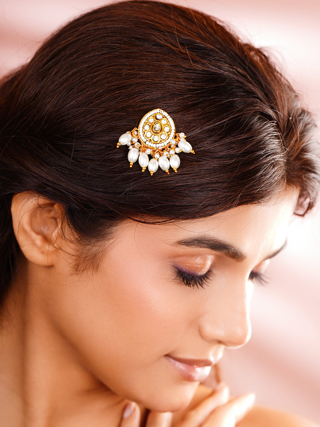 Pearl Glow Kundan Hair Accessories Length - 3 cm