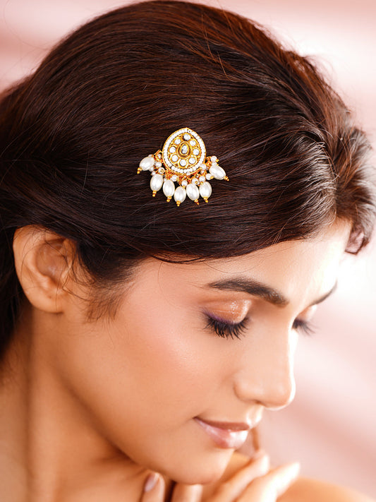 Pearl Glow Kundan Hair Accessories Length - 3 cm