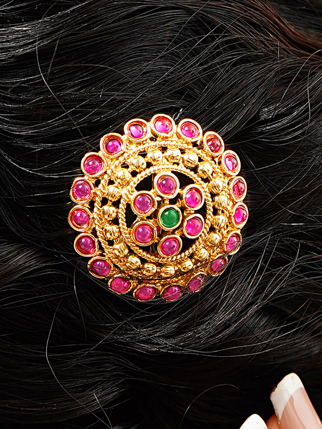 【Rubans】 Gold Plated Kundan Multicolor Hair Pin｜ゴールドメッキ クンダン マルチカラー ヘアピン