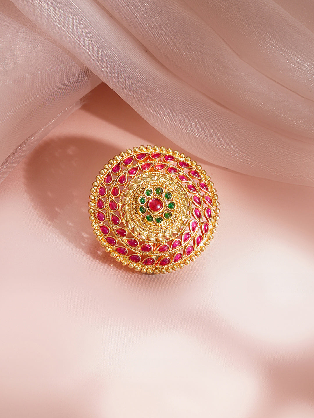 【Rubans】 Gold-Plated Ruby & Green Kundan Hair Brooch｜ゴールドメッキ ルビー＆グリーン クンダン ヘアブローチ