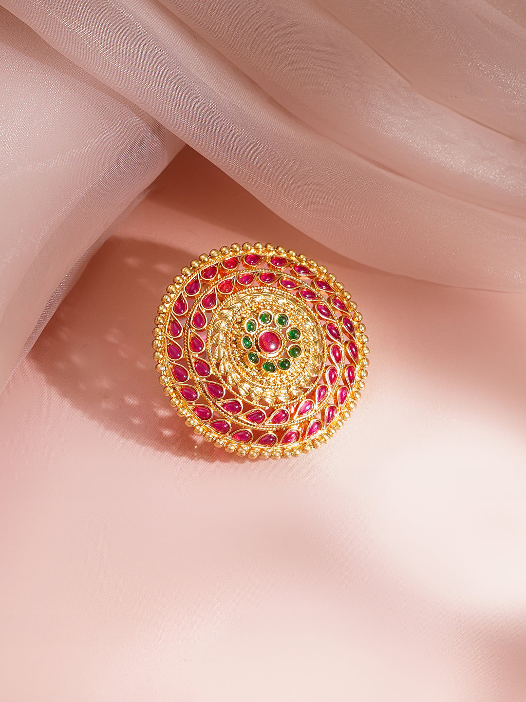 【Rubans】 Gold-Plated Ruby & Green Kundan Hair Brooch｜ゴールドメッキ ルビー＆グリーン クンダン ヘアブローチ