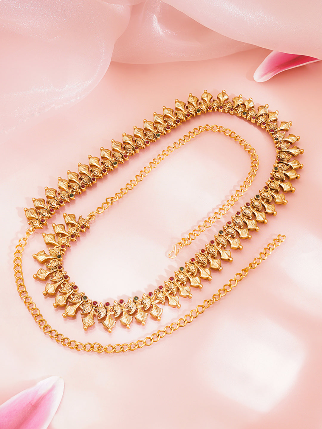 【Rubans】 Gold Plated Floral Motif Cascade Waist Chain Belt｜ゴールドメッキ フローラルモチーフ カスケード ウエストチェーン（カマルバンド）