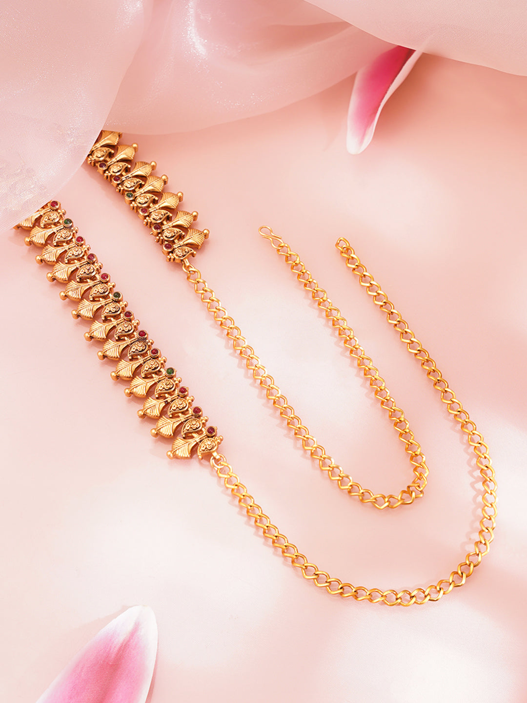 【Rubans】 Gold Plated Floral Motif Cascade Waist Chain Belt｜ゴールドメッキ フローラルモチーフ カスケード ウエストチェーン（カマルバンド）