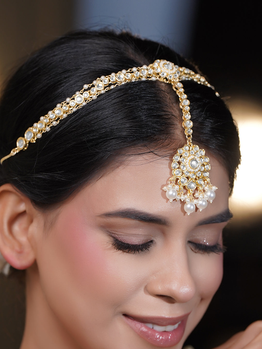 Regal Kundan Pearl Bridal Maathapatti フリーサイズ