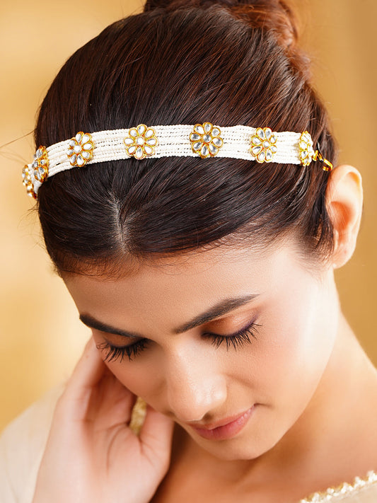 Pearl Kundan Floral Hair Accessory フリーサイズ