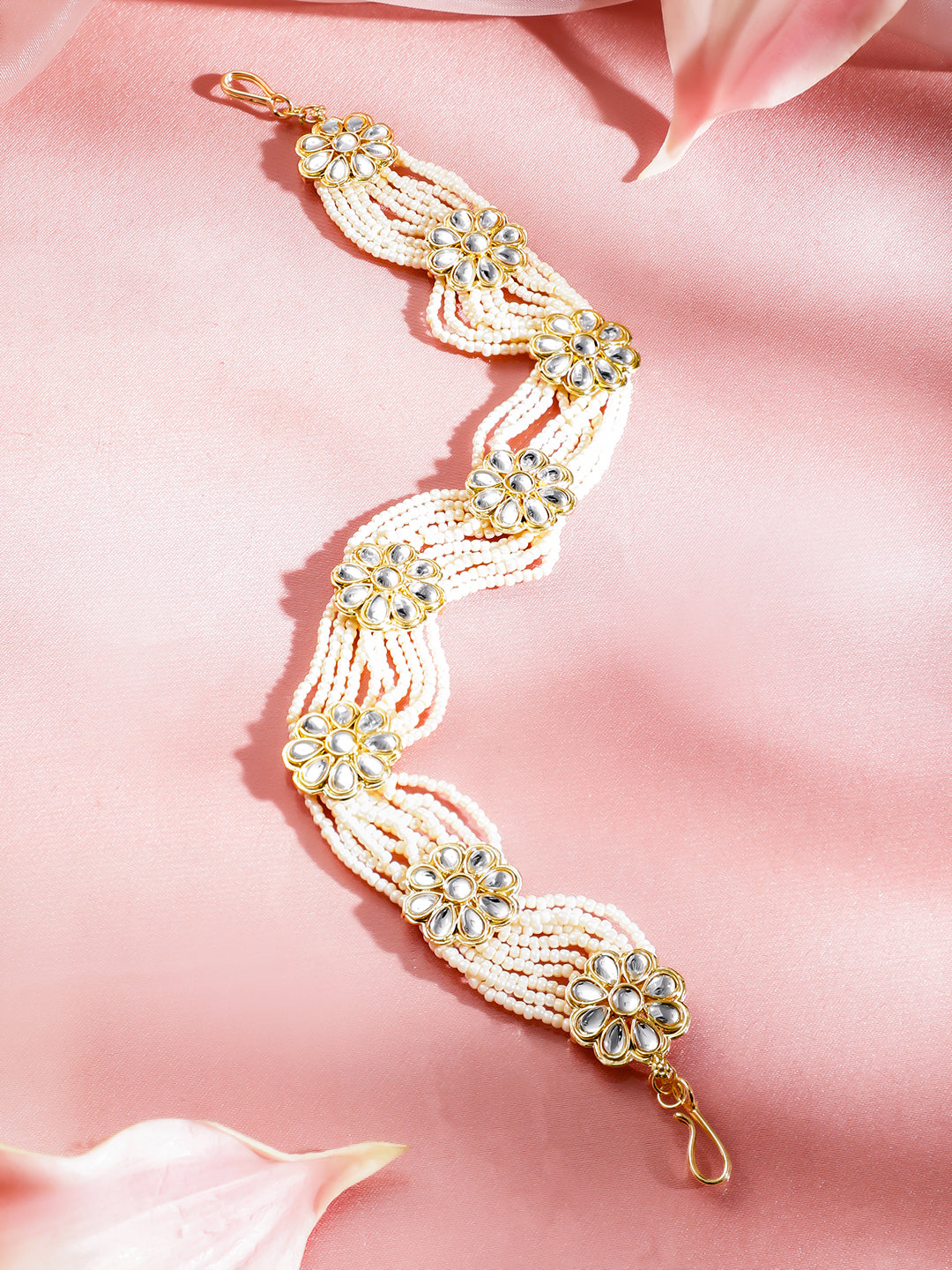 Pearl Kundan Floral Hair Accessory フリーサイズ