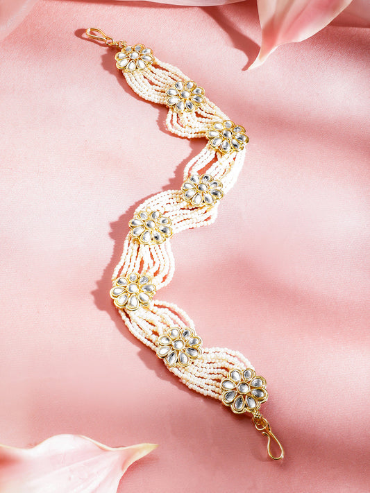 Pearl Kundan Floral Hair Accessory フリーサイズ